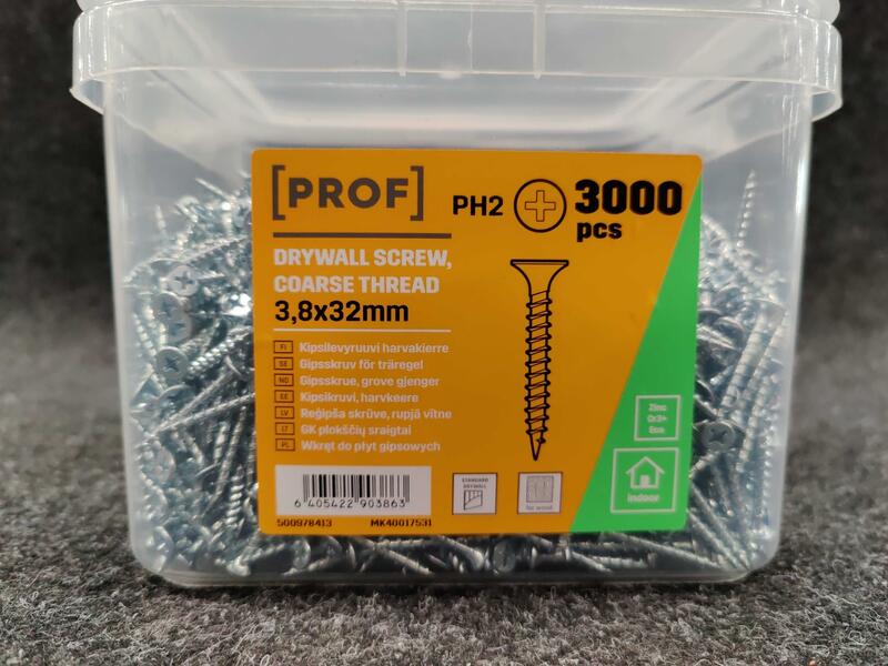 PROF Reģipša skrūve, rupjā vītne 3,8x32 mm. 3000 gab. PH2 galva - Image 1