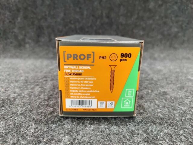 PROF Reģipša skrūve, smalkā vītne, 3,5x35 mm. 900 gab. PH2 galva - Image 1