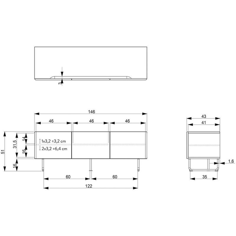 Tenzo Parma TV plaukts 146 x 51 x 43 cm, matēti zils (Lake Blue) - Image 2