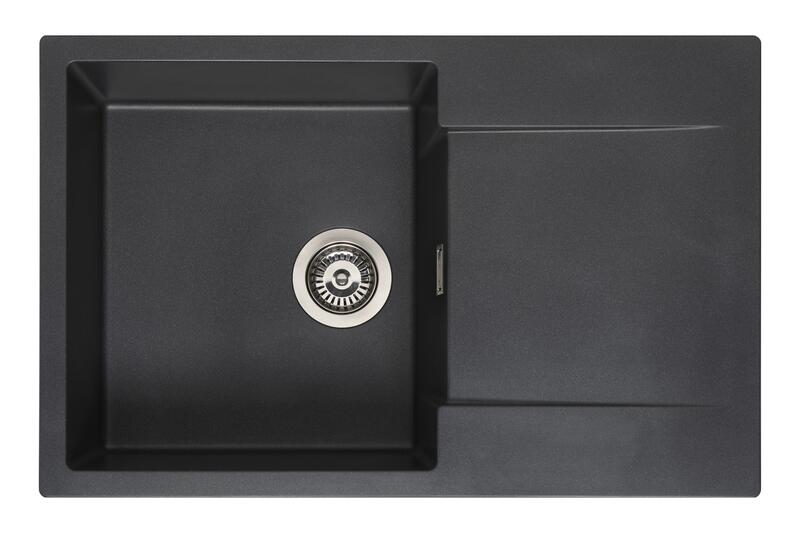 Virtuves izlietne Amsterdam 78, viena bļoda ar plauktu, 780x500 mm, black silvery - Image 1