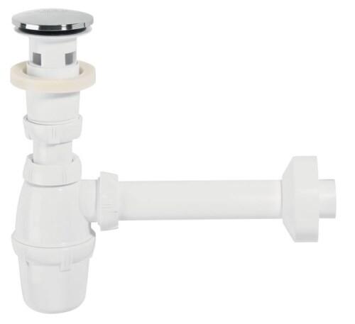 Izlietnes sifons ar izplūdi Quick Clac, d=32 mm, plastmasa, balts/hroms - Image 1