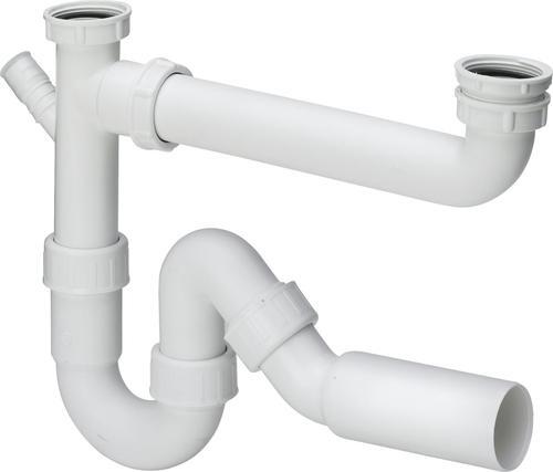 Virtuves izlietnes sifons dubultai izlietnei, 1½ x 40 mm, ar pieslēgu, plastmasa, balts - Image 1