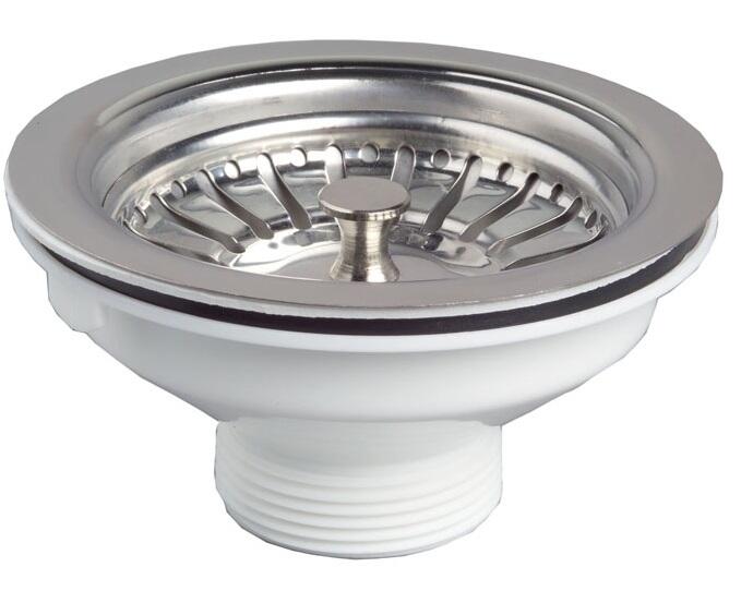 Izplūde ar sietiņu, 1½ x 90 mm, plastmasa, balta/nerūsējošais tērauds - Image 1