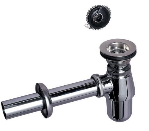 Izlietnes sifons ar izplūdi un korķi ar ķēdi, 1¼ x 32 mm, hromēts misiņš - Image 1