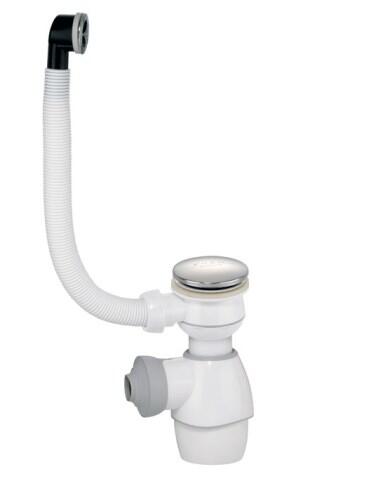 Izlietnes sifons ar izplūdi Quick Clac un pārplūdi, d=32 mm, bez noteces, plastmasa, balts/hroms - Image 1