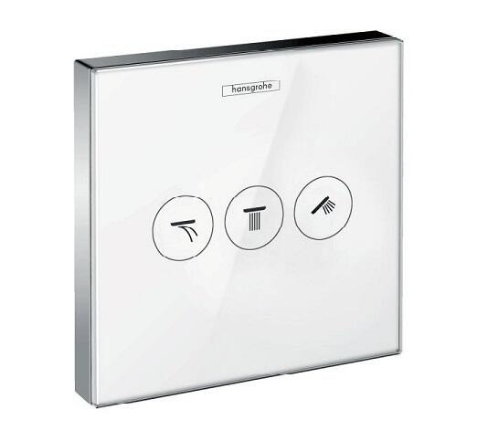 Iebūvējamā ventiļa ShowerSelect virsapmetuma daļa, 3 funkcijas, balts stikls/hroms - Image 1