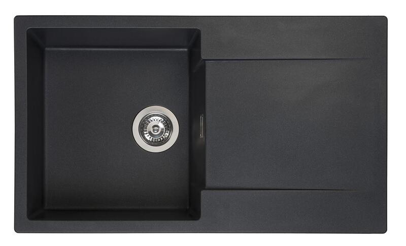 Virtuves izlietne Amsterdam 10, viena bļoda ar plauktu, 860x500 mm, black silvery - Image 1