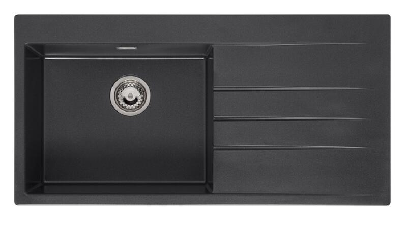 Virtuves izlietne Breda 10, viena bļoda ar plauktu, 1000x500 mm, kreisā puse, black silvery - Image 1