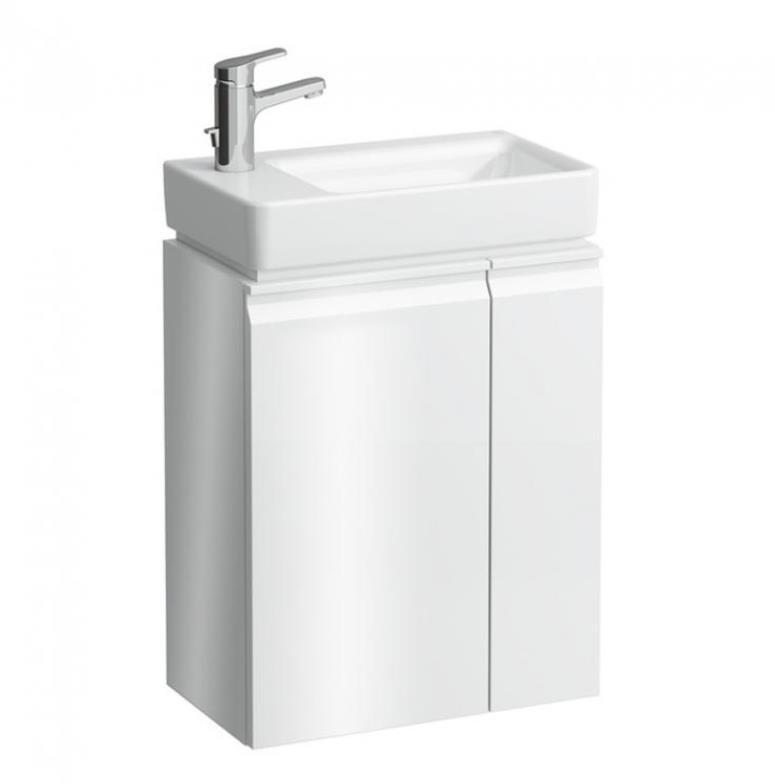 Izlietnes skapītis Pro S, 470 x275 mm, h=605 mm, 1D, kreisā puse, 2 plaukti labā pusē, spīdīgi balts - Image 1