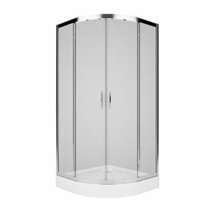Dušas stūris Record, bīdāmas durvis, 900x900 mm, h=1850 mm, r=550, hroms/caurspīdīgs stikls - Image 1