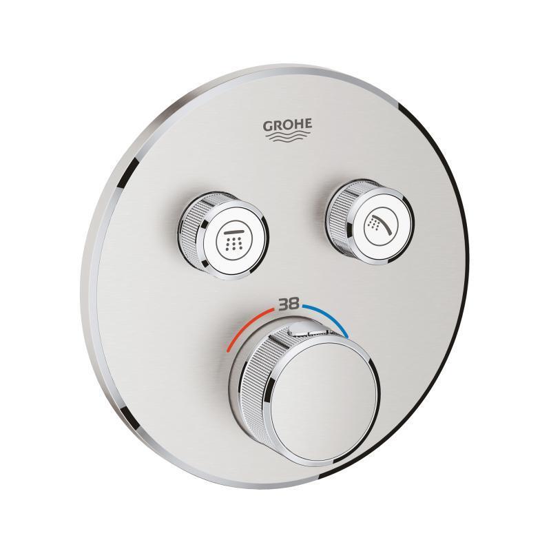 Iebūvējamā dušas termostata SmartControl round virsapmetuma daļa, ar 2 izejām, supersteel - Image 1