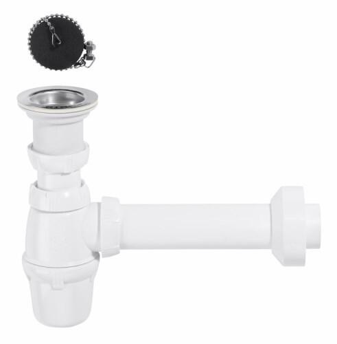 Izlietnes sifons ar izplūdi un korķi ar ķēdi, 1½ x 40 mm, plastmasa, balts - Image 1