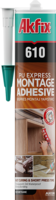 Akfix 610 PU Express montāžas līme 310ml caurspīdīga
