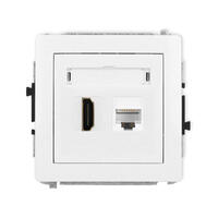 DECO 4K HDMI 2.0 vienas ligzdas mehānisms + vienas datora ligzdas mehānisms 1xRJ45, kat. 6A, 8 kontakti, bez apraksta lauka
