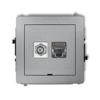 DECO Viena antenas F tipa ligzda (SAT) + viena datora ligzdas mehānisms 1xRJ45, kat. 6, ekranēta, 8 kontaktu, bez apraksta lauka