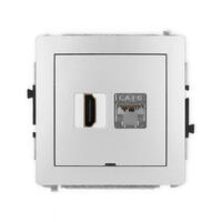 DECO 4K HDMI 2.0 vienas ligzdas mehānisms + vienas datora ligzdas mehānisms 1xRJ45, kat. 6, ekranēts, 8 kontakti, bez apraksta lauka