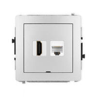 DECO 8K HDMI 2.1 vienas ligzdas mehānisms + vienas datora ligzdas mehānisms 1xRJ45, kat. 6A, 8 kontakti, bez apraksta lauka