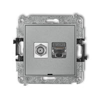 ICON Viena antenas F tipa ligzda (SAT) + viena datora ligzdas mehānisms 1xRJ45, 6. kat., ekranēta, 8 kontakti, bez apraksta lauka