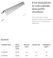 ETIX 5030 Cinkots stūris 25x25 mm 3,0m - Thumbnail 2