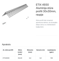 ETIX 4930 Aluminija stūris 30x30 mm perforēts 0,4 mm CE - Thumbnail 2