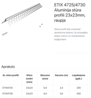 ETIX 4730 Aluminija stūris 23x23 mm perforēts 0,4 mm 3,0m CE  - Thumbnail 2