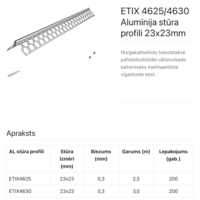 ETIX 4525 Alumīja stūris 23x23 mm perforēts 0,3 mm 2,5m - Thumbnail 2