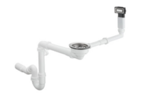 Virtuves izlietnes sifons ar izplūdi un pārplūdi D14-10, 1½ x40/50 mm, balta plastmasa