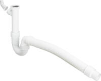 Virtuves izlietnes sifons, 1½ x 40/50 mm, ar pieslēgu, gofrēta notece, plastmasa, balts