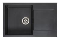 Virtuves izlietne Amsterdam 78, viena bļoda ar plauktu, 780x500 mm, black silvery