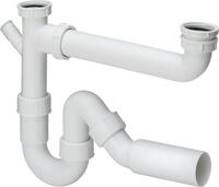 Virtuves izlietnes sifons dubultai izlietnei, 1½ x 40 mm, ar pieslēgu, plastmasa, balts