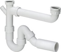 Virtuves izlietnes sifons dubultai izlietnei, 1½ x 50 mm, ar pieslēgu, plastmasa, balts