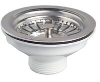 Izplūde ar sietiņu, 1½ x 90 mm, plastmasa, balta/nerūsējošais tērauds