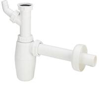 Izlietnes sifons, 1¼ x 32 mm, ar pieslēgu, plastmasa, balts